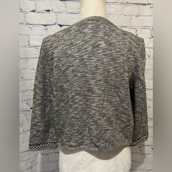 Express Womens Blazer Heathered Grey Crop Knit Open Front Beaded Cuffs Size M - Picture 5 of 8